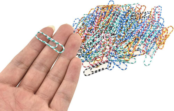 HAHIYO 120 Pack Striped Paper Clips, 1.3 inches (33mm) Length, Vinyl Coated, Assorted Colors for Organizing Home Office