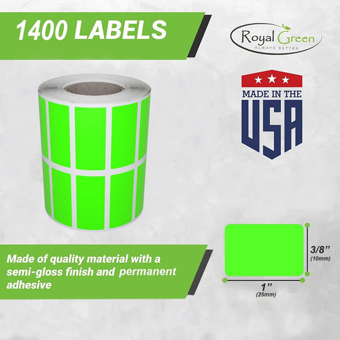 Royal Green White Rectangular Sticky Labels Rolls for Moving, Storage, Organizing 25mmX10mm - 1400 Pack