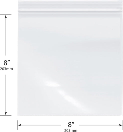 Plymor 2 Mil Zipper Reclosable Plastic Bags, 8" x 8" (Pack of 200)