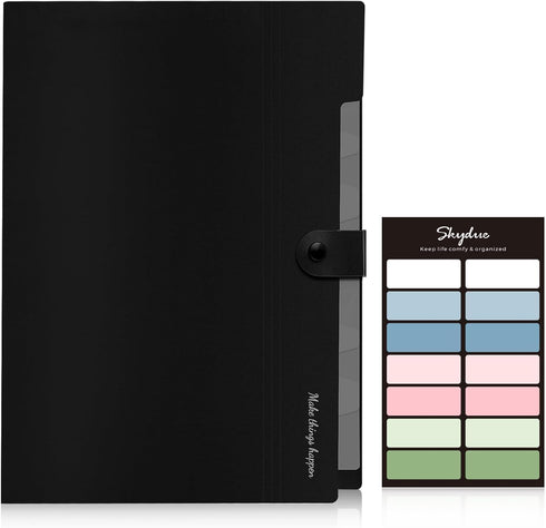 SKYDUE 8 Pockets Expanding File Folders, Accordion Folders, Portable Paper Bill Receipt Organizer, Letter Size, Home College School Office Supplies, Black by SKYDUE