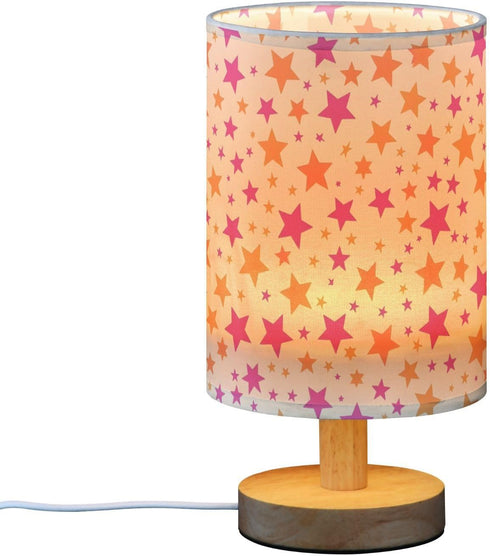 Bedside Table Lamp for Bedroom Orange Pink Star Nightstand LED Light Lamps with USB Port Linen Fabric Shade Table Desk