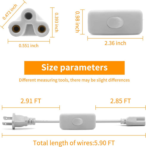 T5 T8 LED Tube Power Extension Cable with On/Off Switch, 4-Pack 6FT/1.8M LED T5/T8 Light Fixture Extension Wire