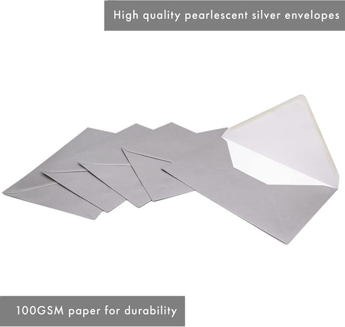 Pukka Pad Carpe Diem Gummed Envelopes for Greeting Cards, Pack of 25 Silver Envelopes, A2
