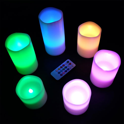 18-Key 3 6 Pack Decor(3" 3",4", 5",6") DRomance Color Changing Flameless Candles with Remote and Timer, AAA Batteries