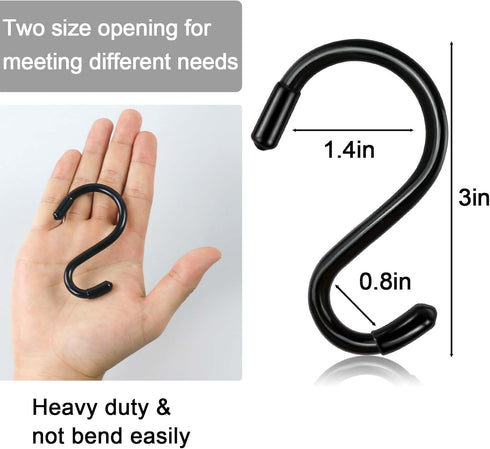 3 Inch 12 Pack Small S Hooks,Heavy Duty S Hooks for Hanging Plants,Vinyl Coated Non Slip S Hooks ,Black S Hooks Pot Rack Closet Hooks for Hanging Plants, Clothes, Kitchen Utensil, Pots, Pans, Bags ? by DINGEE