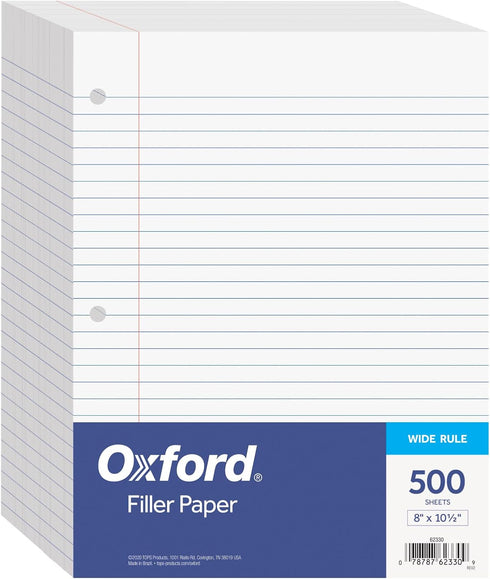 Oxford Filler Paper - 8 x 10-1/2 Inch Wide Ruled, 500 sheets, Loose Leaf Notebook Paper