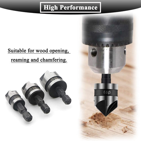 3Pcs Countersink Drill Bits - 90 Degree Chamfering Drill Bit Set with 1/4'' Hex Shank for Woodworking, Carbon Steel