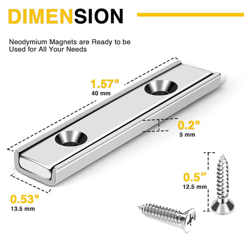 8 Pack 45Lbs 40x13.5x5mm,Silver DIYMAG Cabinet Door Magnets, Magnetic Door Catch, Drawer Magnet Catch, Strong Magnets