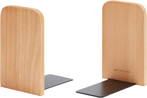 Pandapark Wood Bookends, Non-Skid Heavy Duty Bookends for Shelves - 1 Pair
