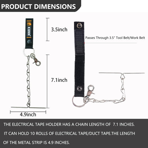 KUNN Electrical Tape Holder,Dual-Use Tape Thong,Enhanced Fast Tape Holder Chain for Tool Belt with Keyring,Snap Loop and Button