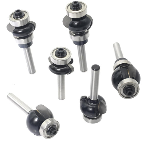 3Pcs Set,1/4" R3/16,R5/16,R3/8, Edging Fluting Bits Shank,Double Bearings Guided Concave Sunk Bead Router Bits Radius