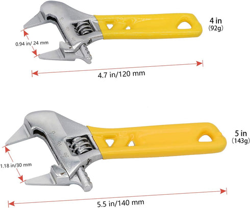 Extra Slim Jaw Adjustable Wrench, 4-Inch/5-Inch, Black Metal