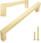 QOGRISUN 2-Pack Solid Brass Cabinet Pulls, Gold Square Drawer Handles for Kitchen Hardware