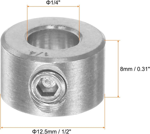 Shaft Collar 1/4" Bore 304 Stainless Steel Set Screw Shaft Collars, 1/2" OD, 1/3" Width, for Wheel Barrow Axle, Gearbox Assemblies, Machine Tools, Industry