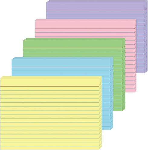 JINMIKEJI Colored Index Cards 5x7 Inch - 50 Pack Ruled Flash Cards for