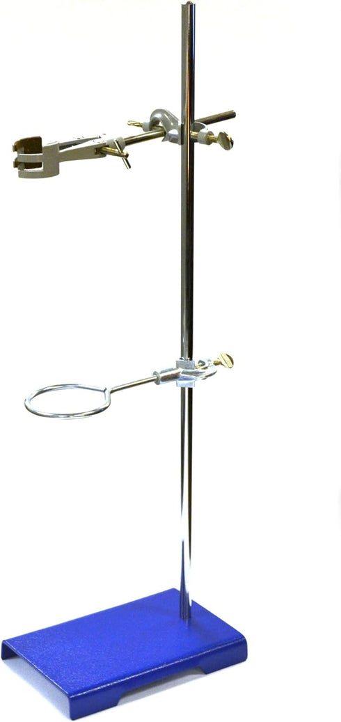 EISCO Chemical Resistant Steel Ring Stand Set, Lab Stand Support with Clamp, 8 Inch x 5 Inch Base