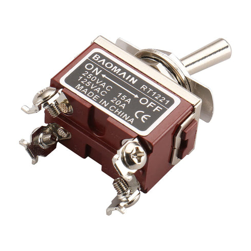 Baomain Toggle Switch DPST ON/Off 2 Position, 250VAC 15A, 125VAC 20A, 1/2" Mounting Hole, RT1221 (1PCS)