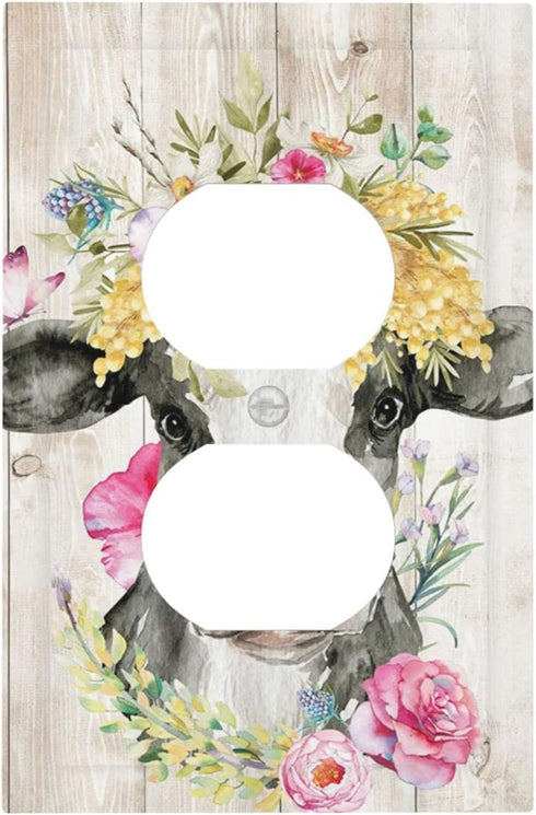 Funny Cow Rustic Farmhouse Animal Cattle Light Switch Cover, Decorative Duplex Outlet Covers for Kitchen Bathroom Home