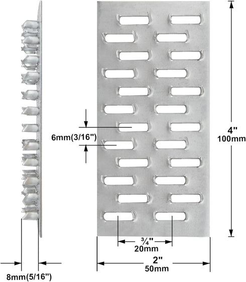 20 PCS 4" x 2" Pronged Truss Plate, Galvanized Steel Repair Tie Plates for Roofing Trusses