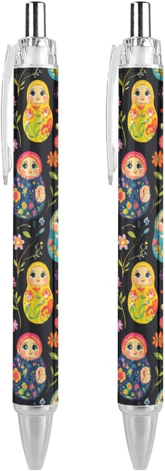 Generic Russian Nesting Dolls Flowers Retractable Ballpoint Pen 0.5mm Smooth Writing Gel Ink