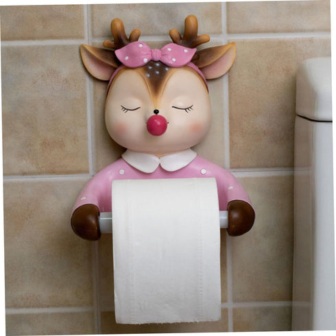 FUTUREORYY Cartoon Deer Roll Paper Holder Toilet Paper Shelf Wall-Mounted No Drilling Decorative Tissue Rack