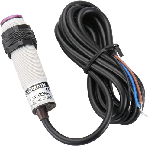 Baomain Photoelectric Sensor E3F-R2NK Retroreflective Optical Sensor Switch DC 10-30V NPN NO Sensing Distance 2m with Reflector Panel