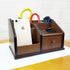 N Desk Organizer Wood with Small Drawer for Office and Home, Remote Control Holder, Pencil Holder