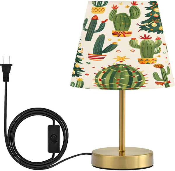 Table Lamp Christmas Cactus Trees Pattern Desk Lamp with Fabric Shade Tablelamp