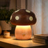 LONRISWAY Dimmable Cordless Wood Mushroom Lamp, Small Battery Operated Wooden Table Lamp Portable Night Light, Stepless