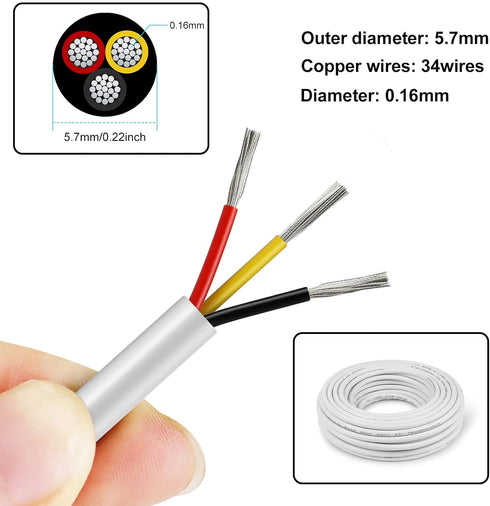 50FT 18 3 18AWG 18/3 Gauge Wire Conductor, Electrical Wire, Oxygen Free Stranded Tinned Copper Wire, Insulated Low