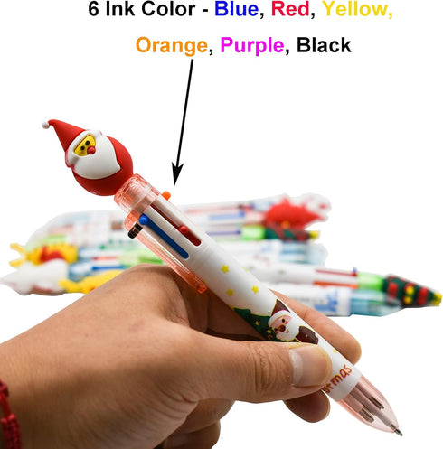Maydahui 12PCS Christmas Multicolor Ballpoint Pens, 6-in-1 Retractable Printing Pens for Christmas Party