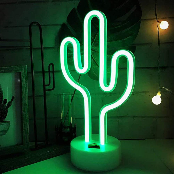 Green Cactus Neon Light Signs LED Cactus Neon Night Lights with Pedestal