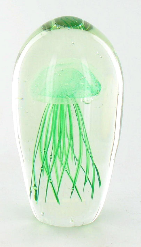 click2go Green Glass Crystal Jelly fish Jellyfish Paperweight Statue 6''