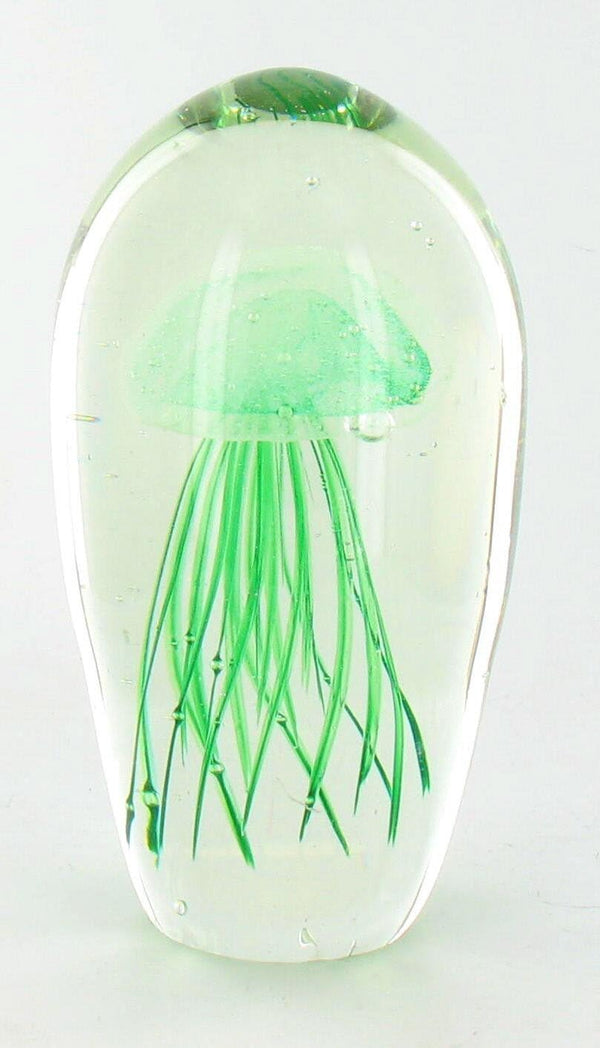 click2go Green Glass Crystal Jelly fish Jellyfish Paperweight Statue 6''