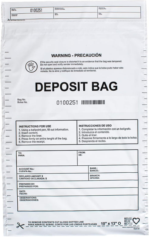 USPACKSMART Opaque Plastic Deposit Bags 10"x13", Secure Bank Deposits, Tamper-Evident, 100-Pack