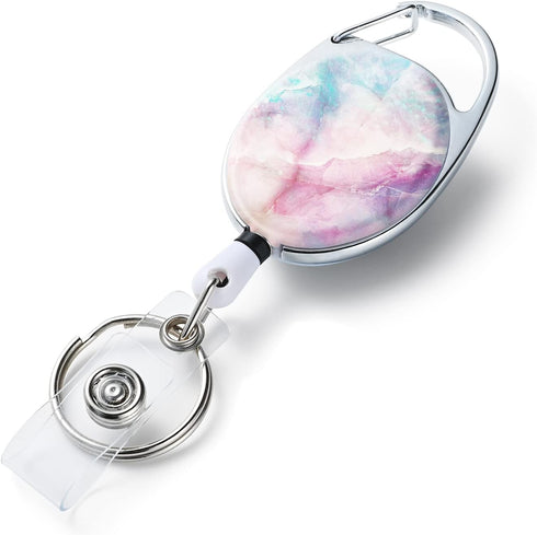 Badge Reels Retractable, Double Sided Color Print Pattern Badge Holders with Keychain and Clip