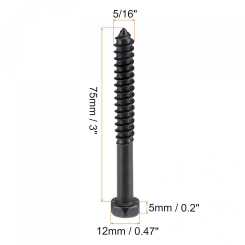 uxcell Hex Lag Screws 5/16" x 3" Carbon Steel Phillips Head Half Thread Self-Tapping Bolts for Deck Building or Joining Lumber 10pcs