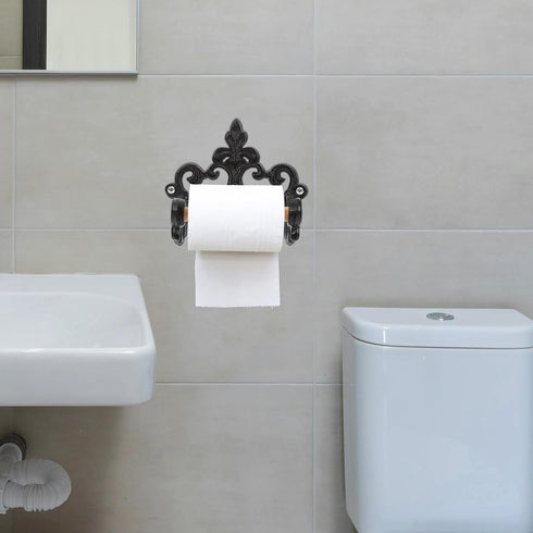 2pcs FOMIYES Vintage Rustic Cast Iron Toilet Paper Holder Wall Mounted Bathroom Paper Towel Rack Farmhouse Style Tissue