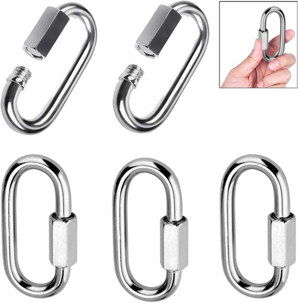 Quick Link, Lsqurel 304 Stainless Steel D Shape Locking Carabiner, Heavy Duty Chain Link Keychain for Outdoor,