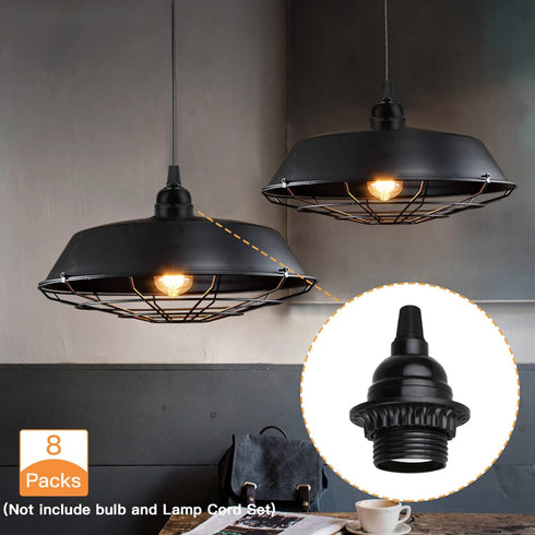 Zevnico 8 Pack E26 E27 Bulb Light Sockets, Black Medium Screw Base with Shade Ring, Retro Period Style Edison Lamp