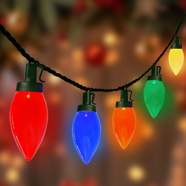 C9 Christmas String Lights Outdoor, 26FT 50 LED Vintage Multicolor Fairy Lights,