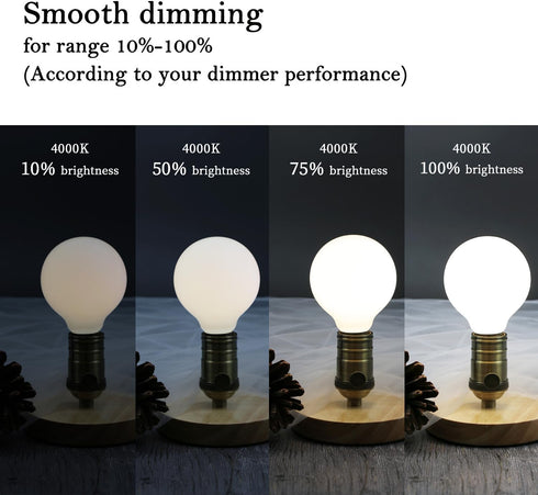 KGC LED Edison Globe Light Bulbs, Neutral White 4000K CRI 90, 5W Equivalent to 40W, G25(G80) Dimmable, Pack of 6