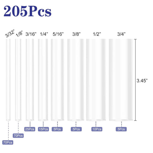 XHF 205 PCS 8 Size Length 3.5" Clear 3:1 Waterproof Automotive Electrical Heat Shrink Tubing Assortment Kit