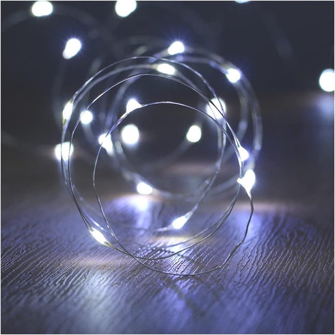 XINKAITE 30 Micro LEDs on 10Feet/3M Fairy Silver Wire, Battery Operated String Lights, Cold White