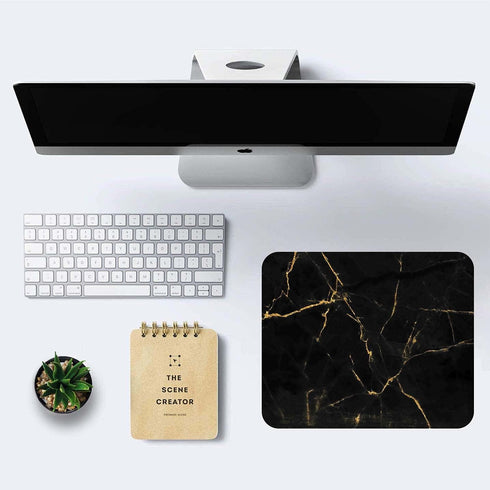 Marble Mouse Pad - Black & Gold, Modern Marbling, Non-Slip Rubber Base for Wireless Laptop