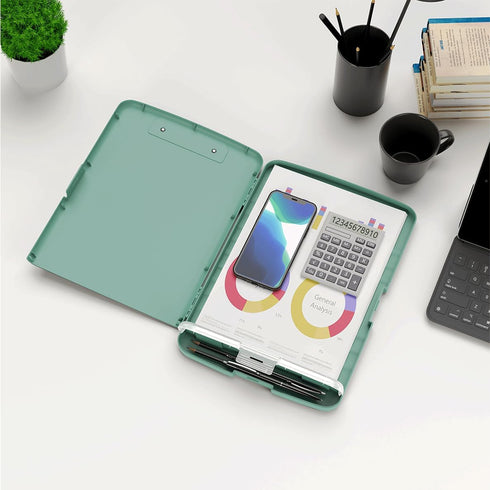 Hongri Plastic Clipboard with Storage - Heavy Duty Side Opening Clipboard with Slim Storage Box (Green)