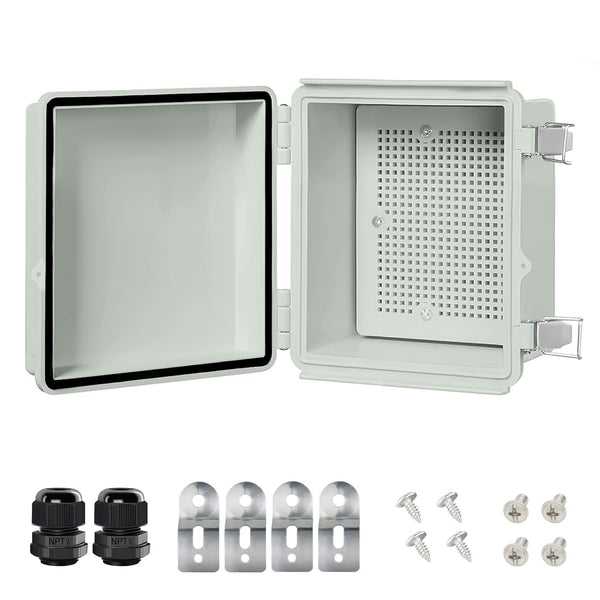 LeMotech Electrical Box, IP67 Waterproof Hinged Cover Junction Box, ABS Plastic Enclosure with Mounting Plate, Grey