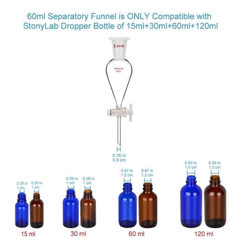 stonylab Borosilicate Glass 60 ml Heavy Wall Conical Separatory Funnel with PTFE Stopcock, 19/26 Joints