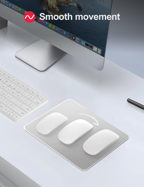 Metal Aluminum Mouse Pad Hard Silver Clear Modern Ultra Thin Design, Waterproof for Gaming, Medium