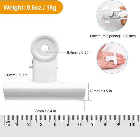 Coideal White Bull Hinge Clips, 20 Pack 2 Inch Large Metal Binder Paper Clips Round Clamps for Food Bags, Pictures Photos, Art Crafts, Home Office Supply (50 mm) by Coideal